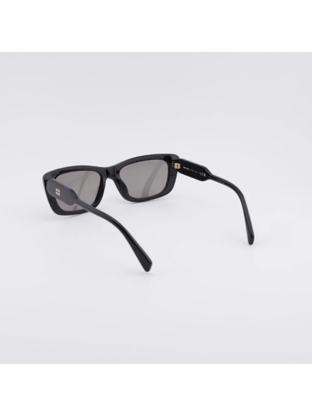 Miu Miu MU B12S 16K80Q Sunglasses Glossy Black Rectangle Frame, Dark Grey Lenses